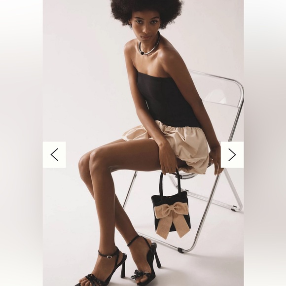 Maeve Bubble Hem Romper Tan and Black with smocked back Sz M - Picture 2 of 16